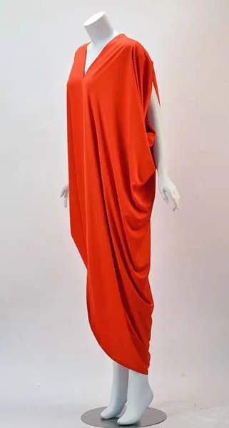 1970s Adele Simpson Red Knit Kaftan