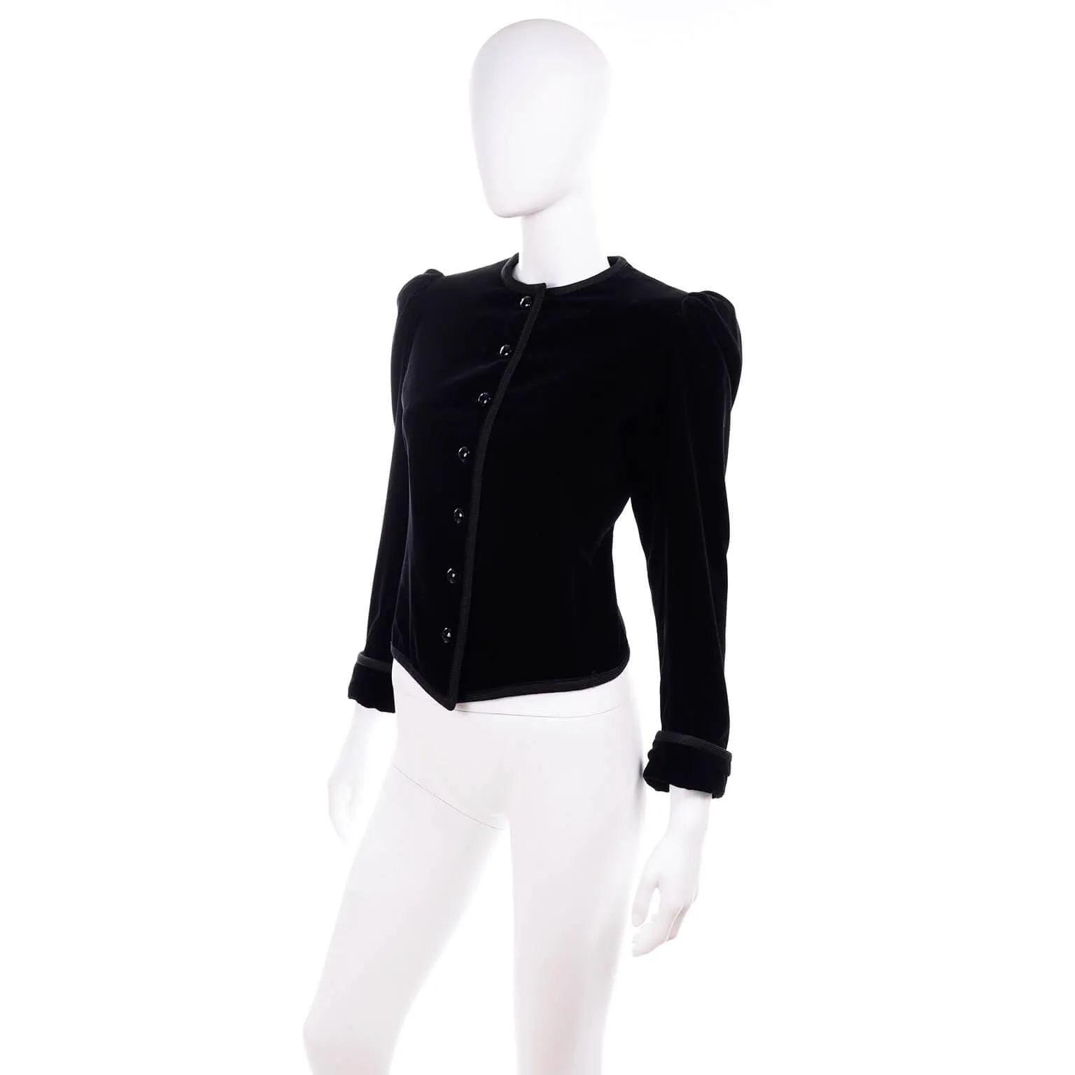 1970s Yves Saint Laurent Vintage Black Velvet Russian Jacket w Braid Trim