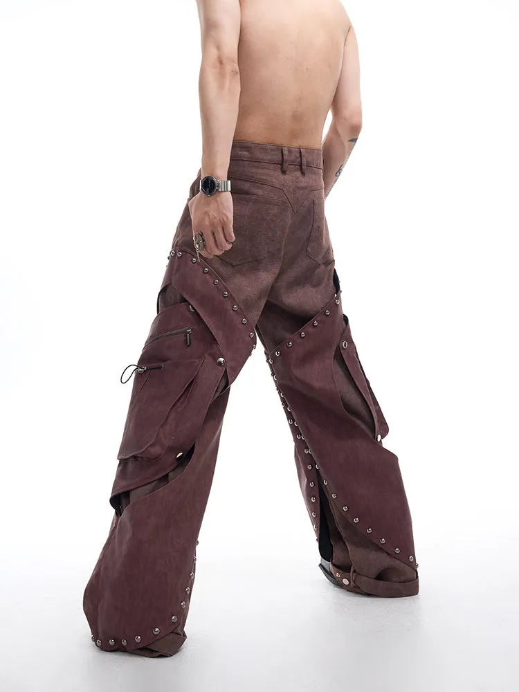 【24s Nov.】Rivet Panel Multi-pocket Straight-leg Trousers