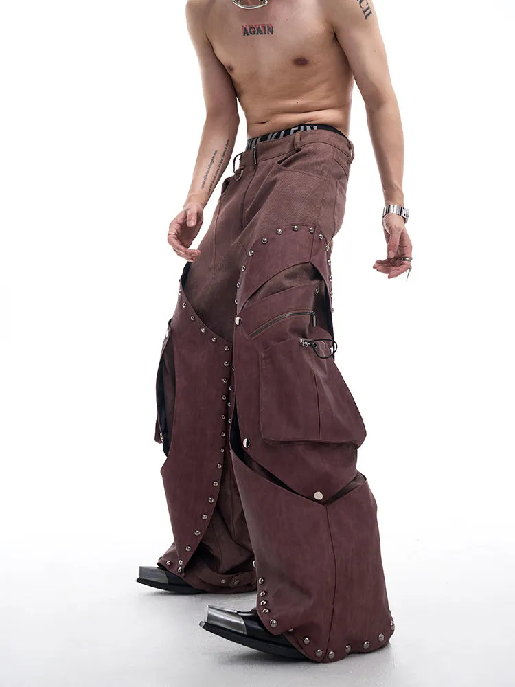 【24s Nov.】Rivet Panel Multi-pocket Straight-leg Trousers