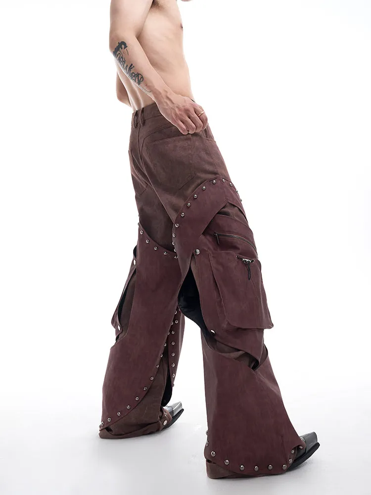 【24s Nov.】Rivet Panel Multi-pocket Straight-leg Trousers