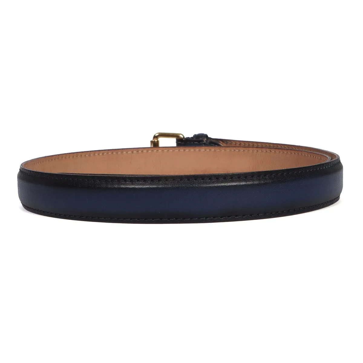 Antique Look Golden Buckle Ladies Belt In Blue Leather