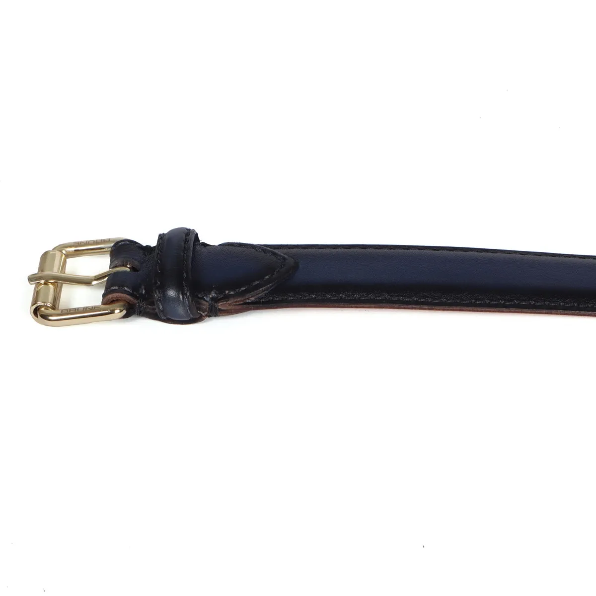 Antique Look Golden Buckle Ladies Belt In Blue Leather