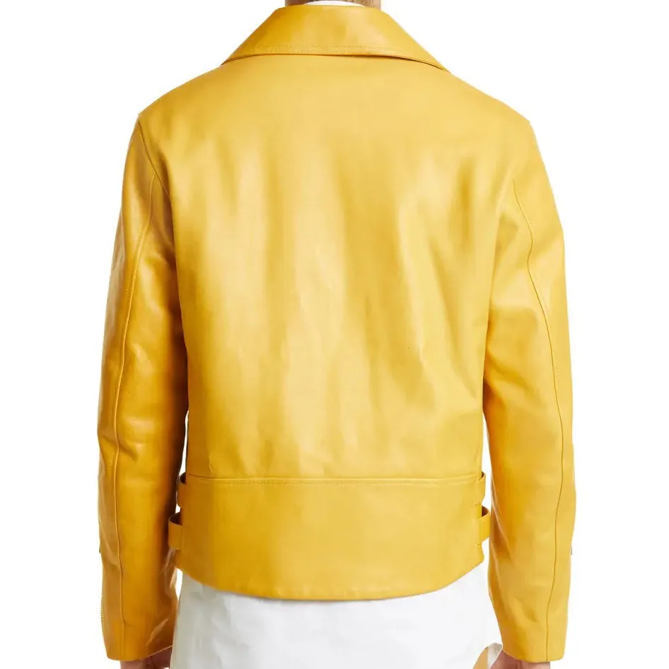 Asymmetric Leather Biker Jacket with Notched Collar
