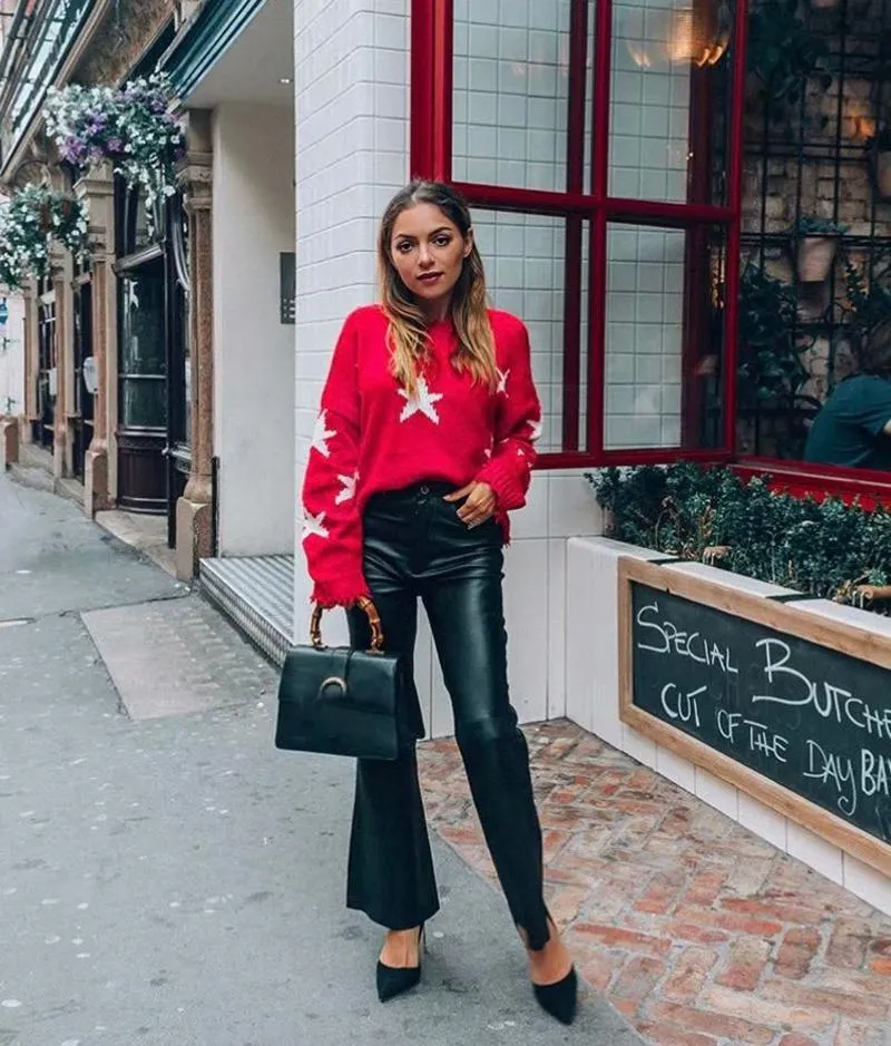 Autumn Long Sleeve Deep V Neck Star Tassels Sweater