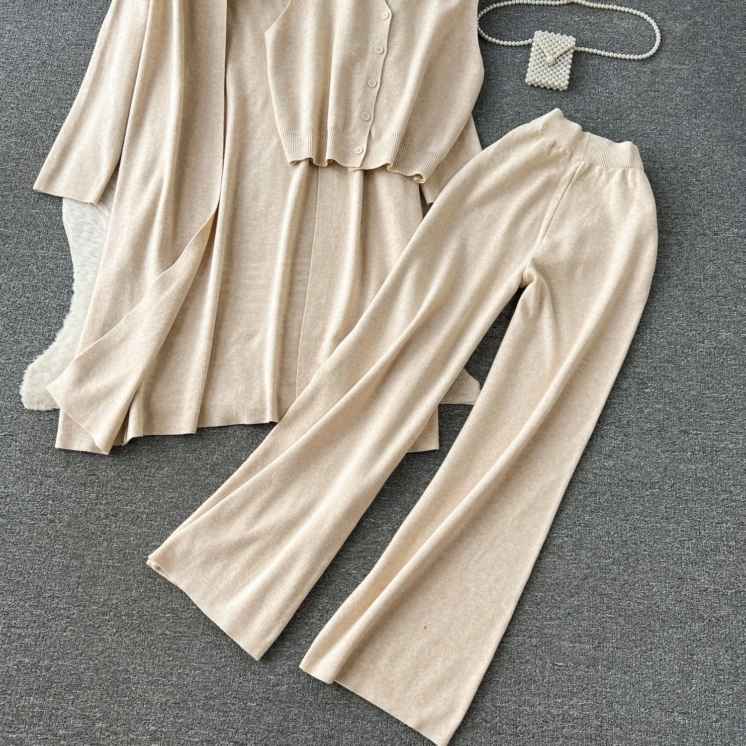 Cardigan&Vest&Trousers Knitted 3Pcs