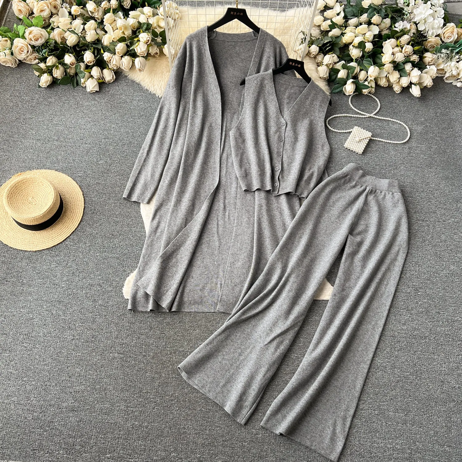 Cardigan&Vest&Trousers Knitted 3Pcs