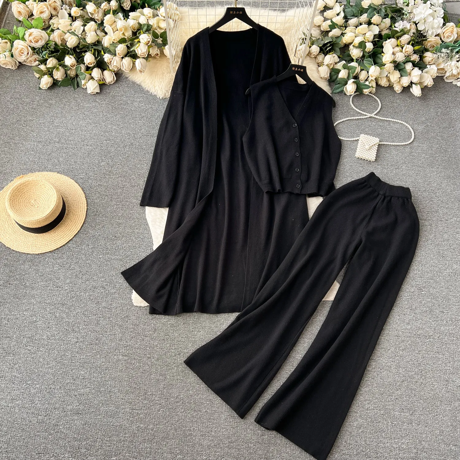 Cardigan&Vest&Trousers Knitted 3Pcs