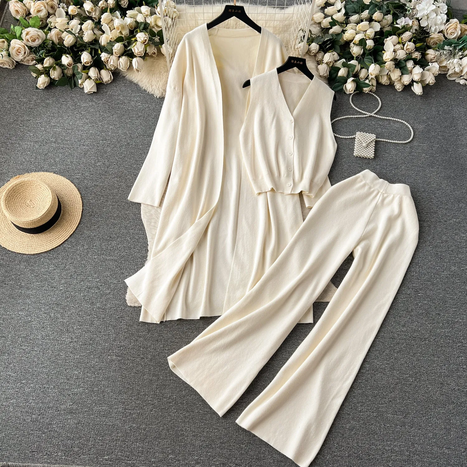 Cardigan&Vest&Trousers Knitted 3Pcs
