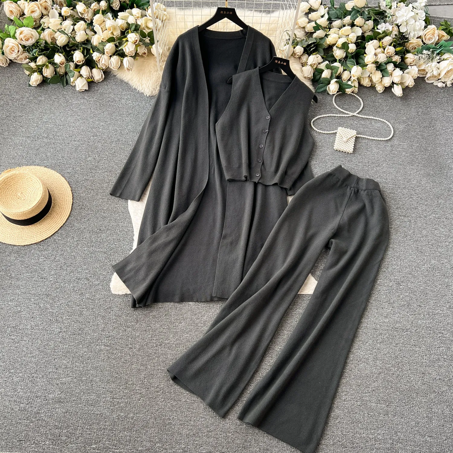 Cardigan&Vest&Trousers Knitted 3Pcs