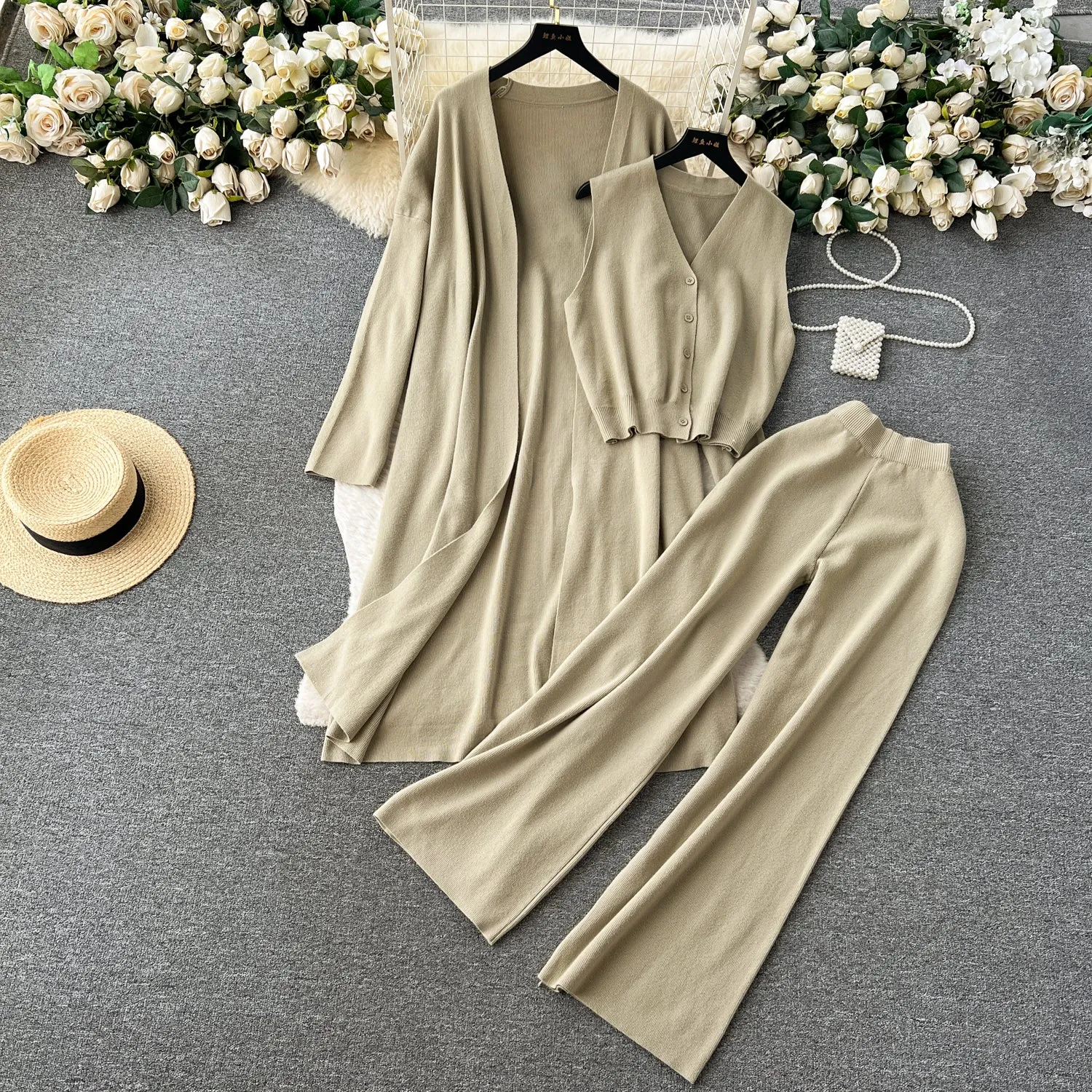 Cardigan&Vest&Trousers Knitted 3Pcs