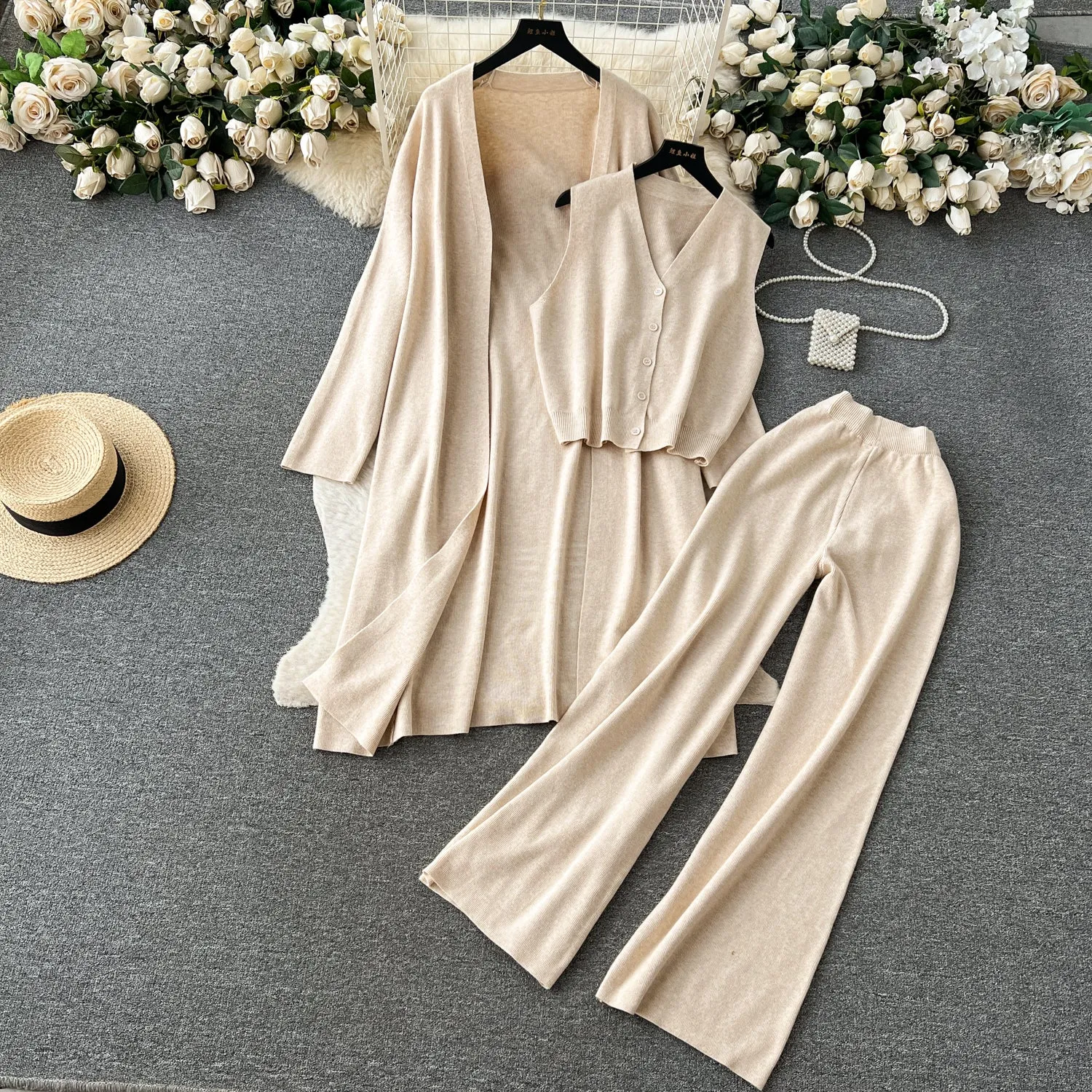 Cardigan&Vest&Trousers Knitted 3Pcs