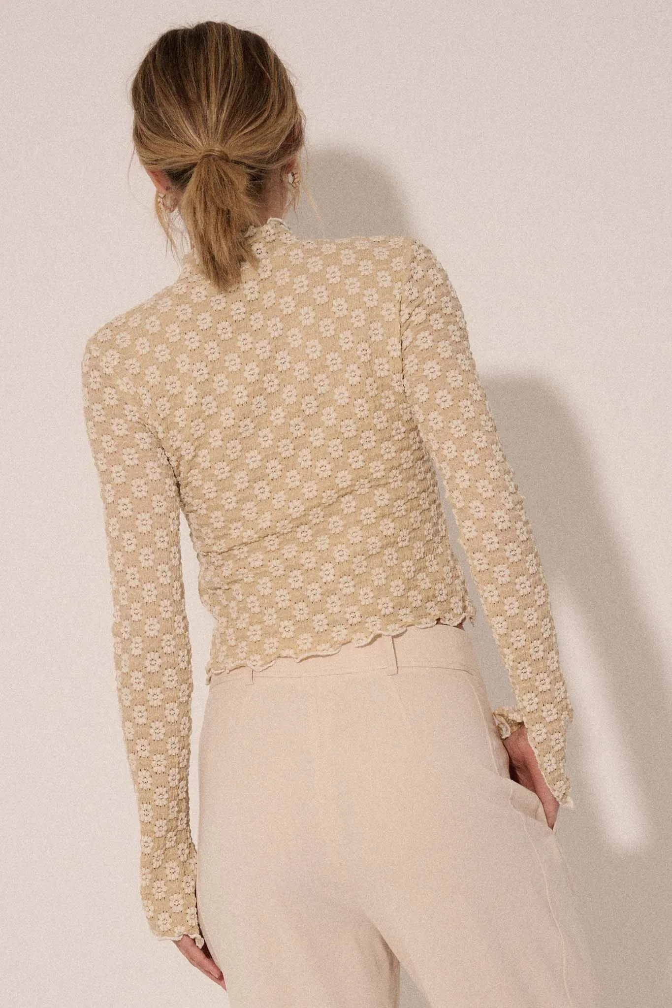 Dainty Daisy Floral Lace Mock-Neck Top
