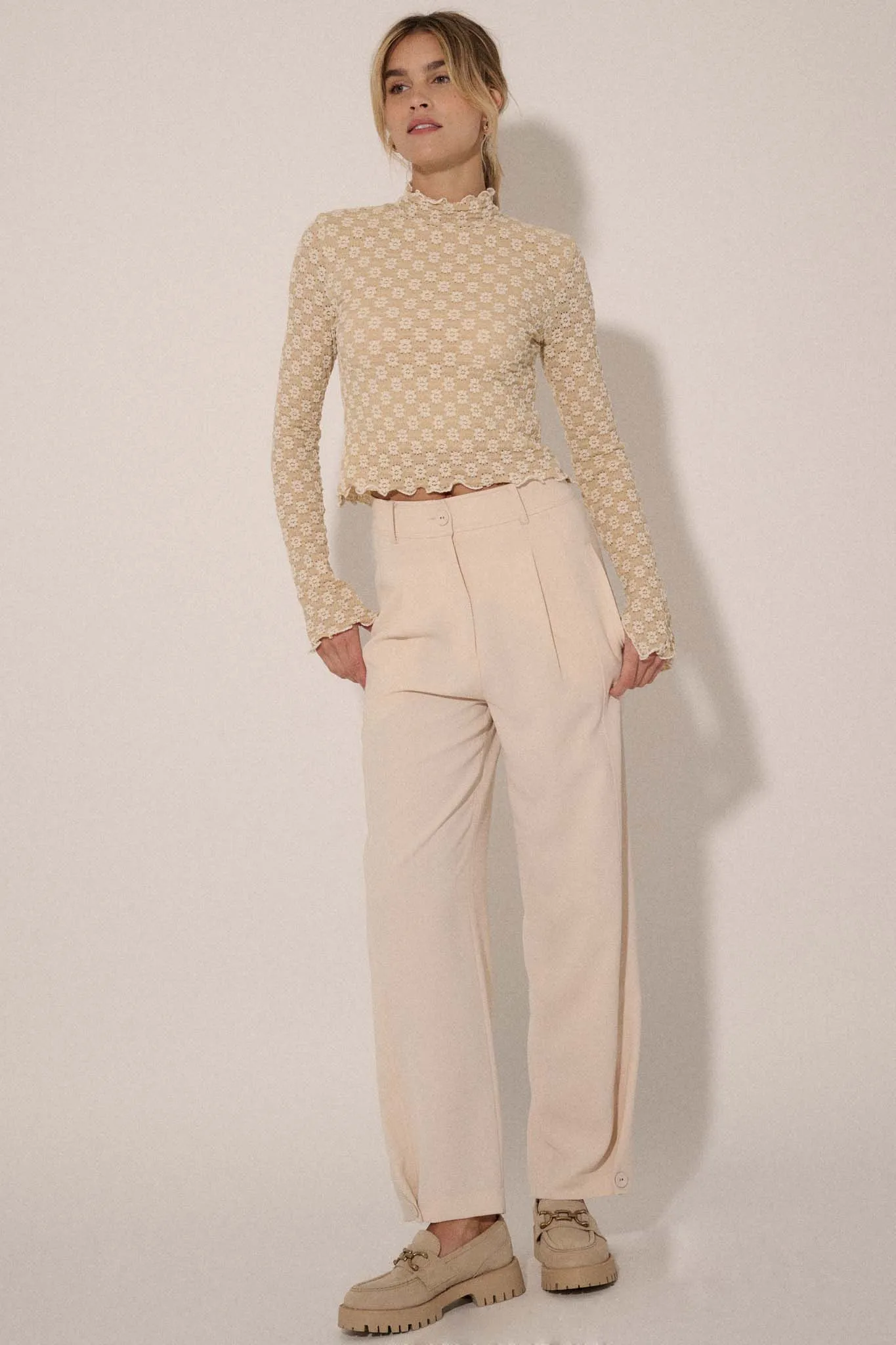 Dainty Daisy Floral Lace Mock-Neck Top