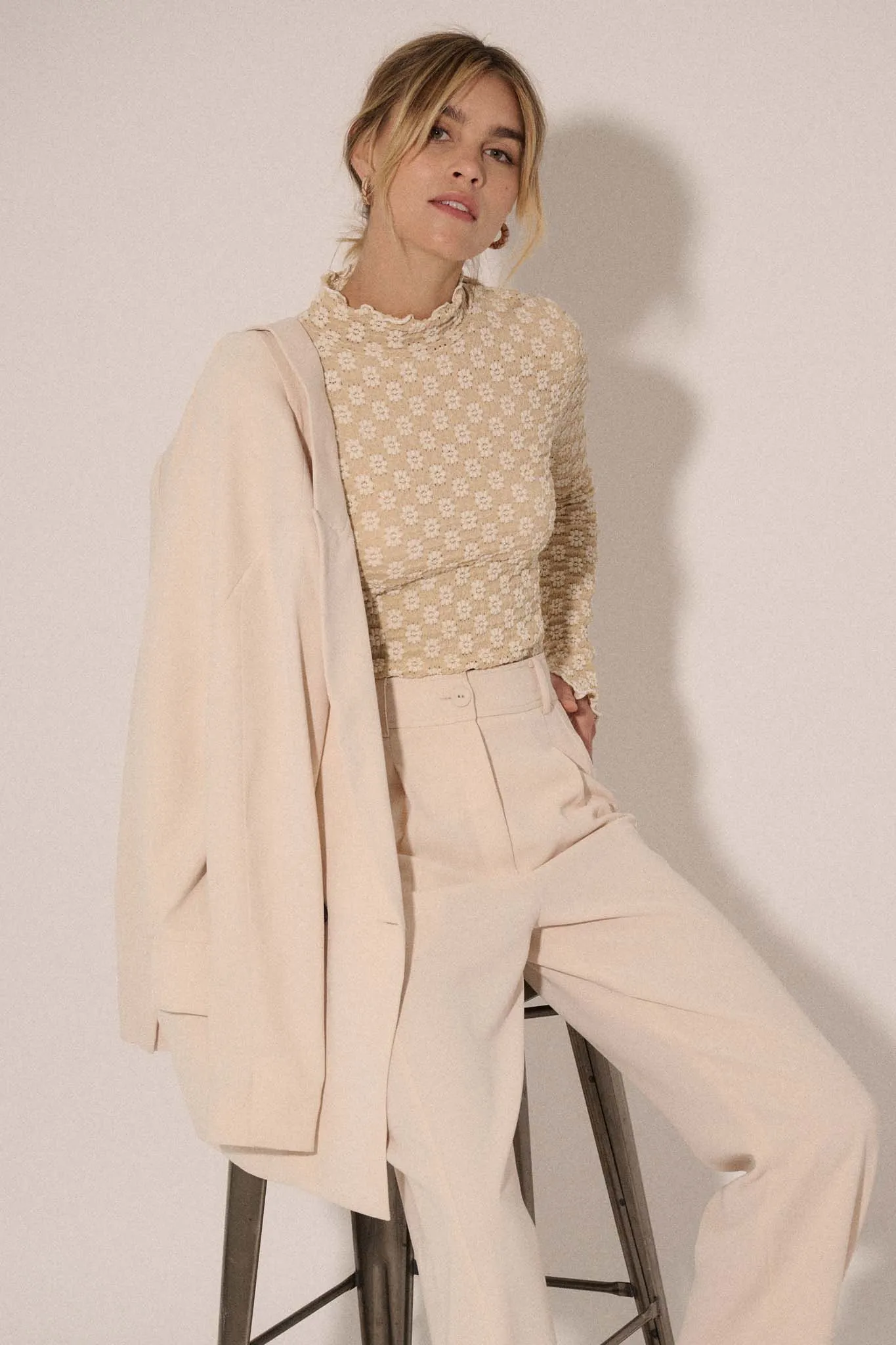 Dainty Daisy Floral Lace Mock-Neck Top