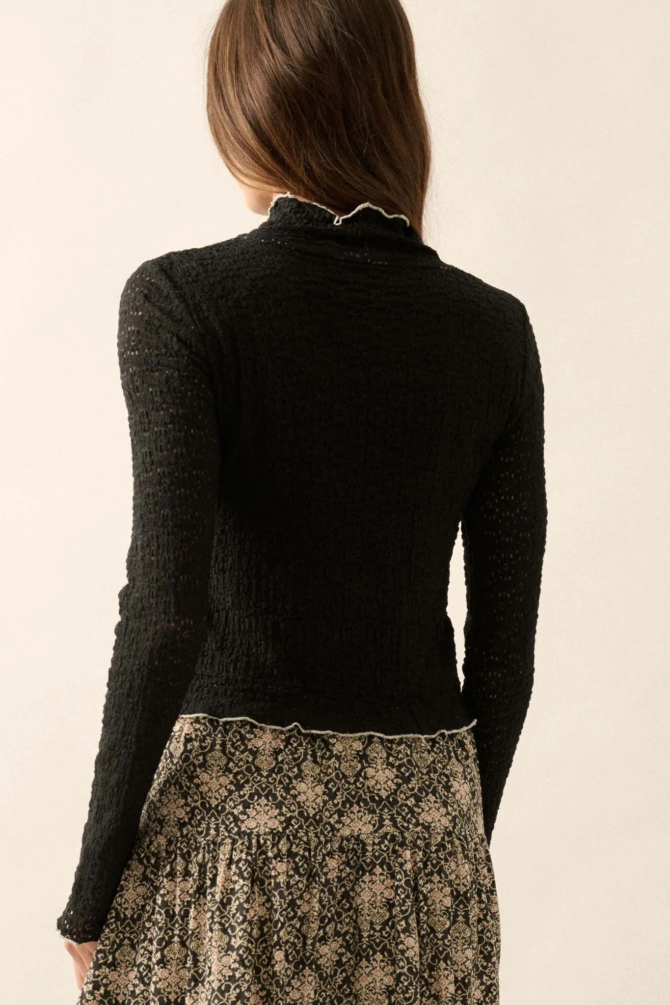 Dainty Daisy Floral Lace Mock-Neck Top