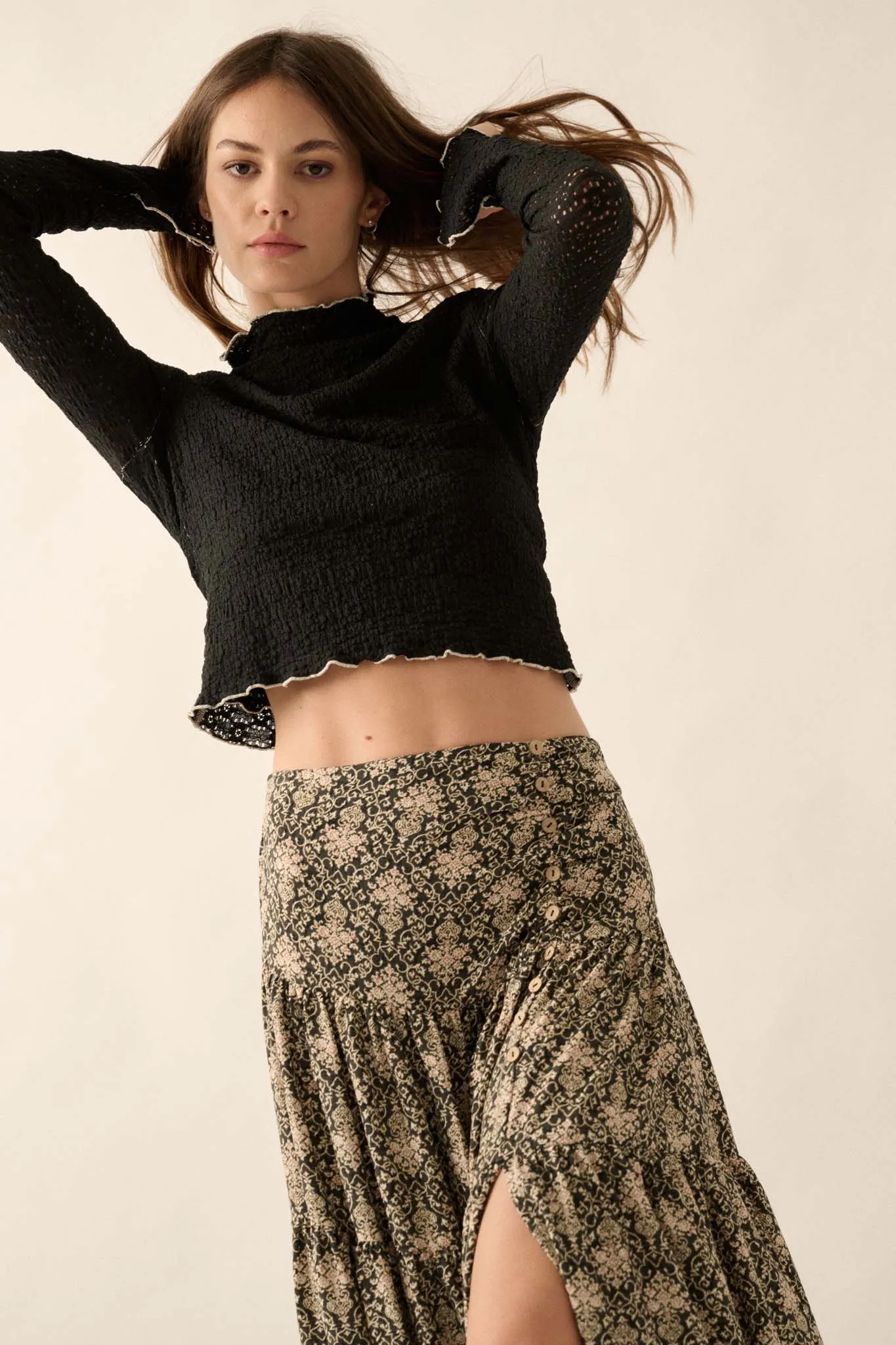 Dainty Daisy Floral Lace Mock-Neck Top