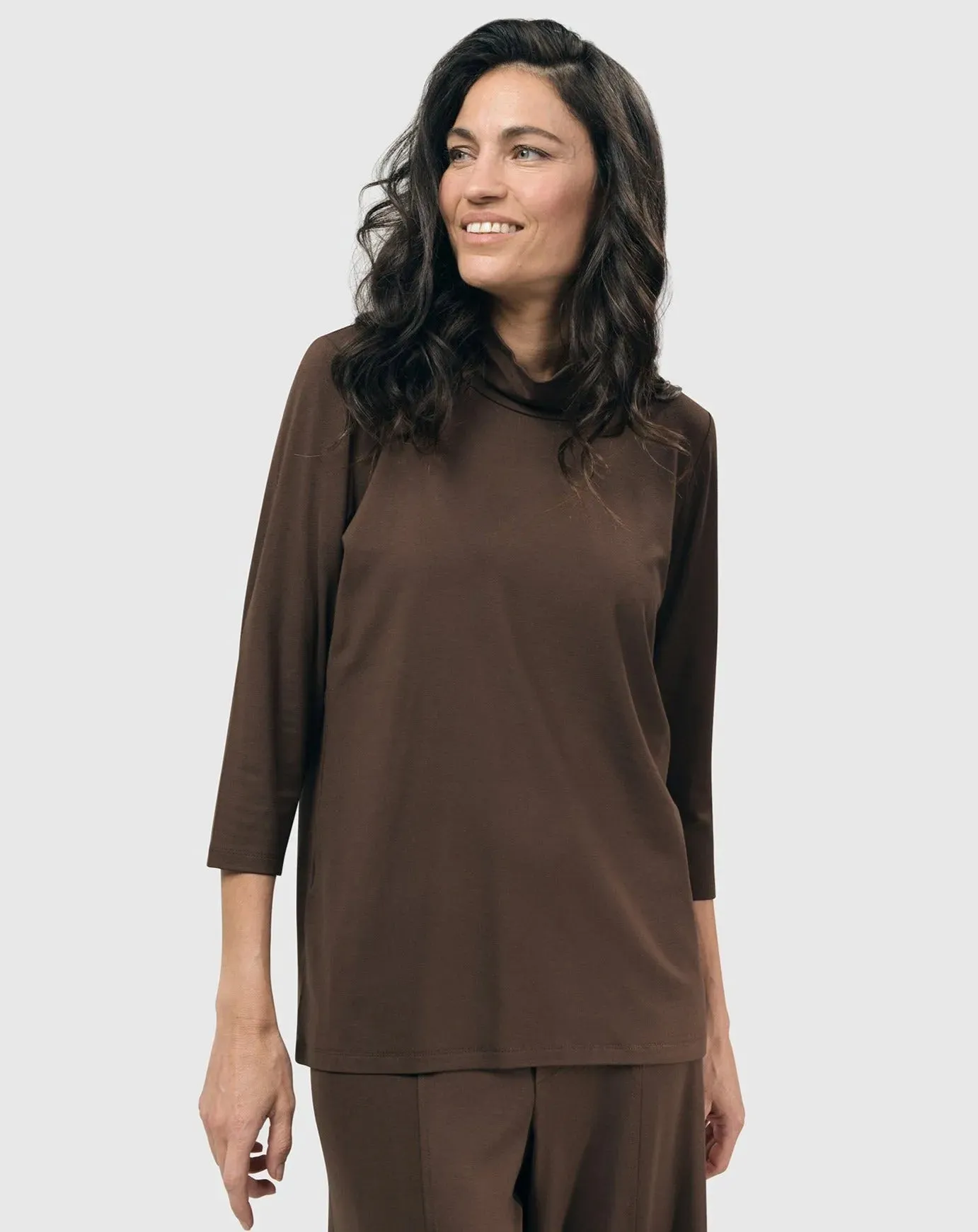 Essential Mockneck Top, Coffee