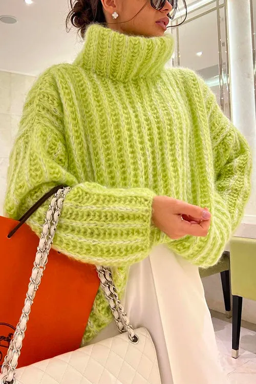 Febedress Turtleneck Drop Shoulder Fluffy Pullover Sweater