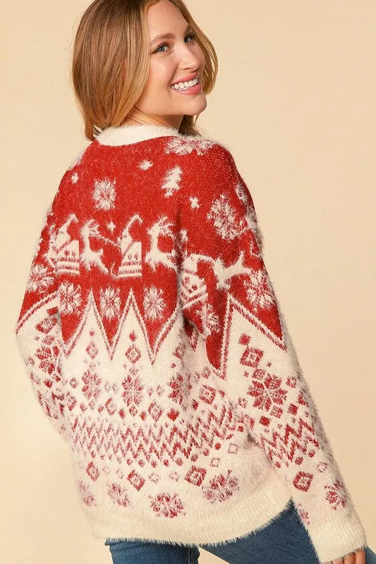 Holiday Reindeer Fuzzy Sweater