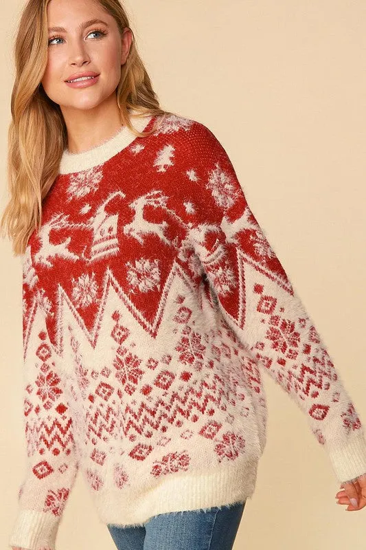 Holiday Reindeer Fuzzy Sweater