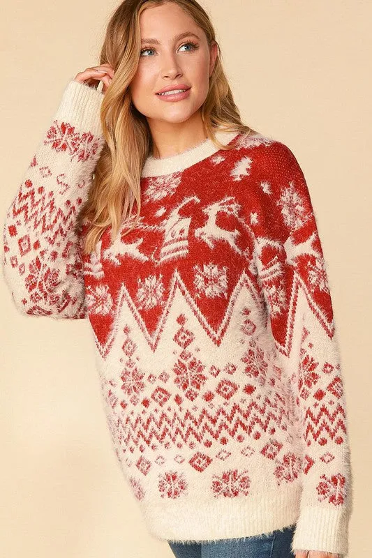 Holiday Reindeer Fuzzy Sweater