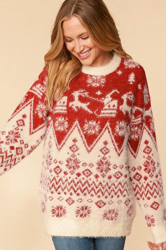 Holiday Reindeer Fuzzy Sweater