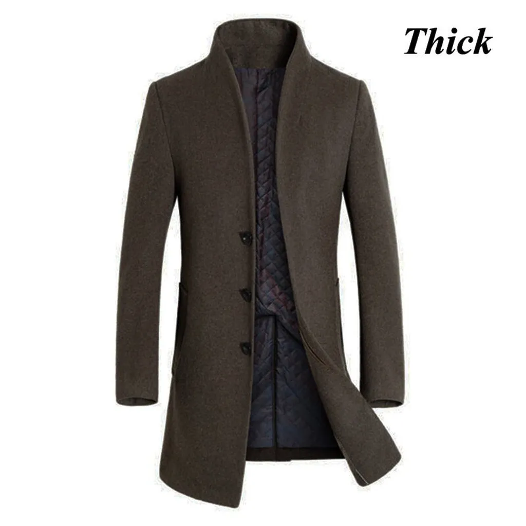 Letskeep New Winter Woolen Long Peacoat Men Slim Fit Casual Thick Overcoat Mens Warm Windbreaker Trench Coat Jackets, MA209