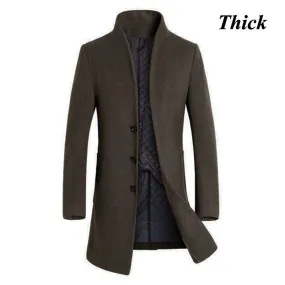 Letskeep New Winter Woolen Long Peacoat Men Slim Fit Casual Thick Overcoat Mens Warm Windbreaker Trench Coat Jackets, MA209