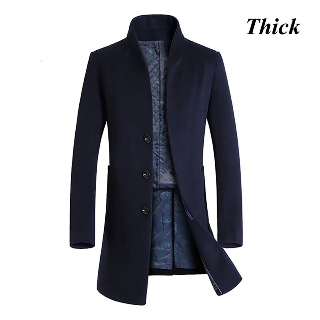 Letskeep New Winter Woolen Long Peacoat Men Slim Fit Casual Thick Overcoat Mens Warm Windbreaker Trench Coat Jackets, MA209