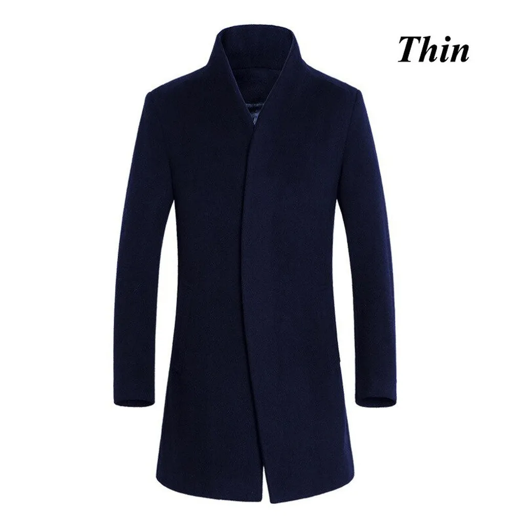 Letskeep New Winter Woolen Long Peacoat Men Slim Fit Casual Thick Overcoat Mens Warm Windbreaker Trench Coat Jackets, MA209
