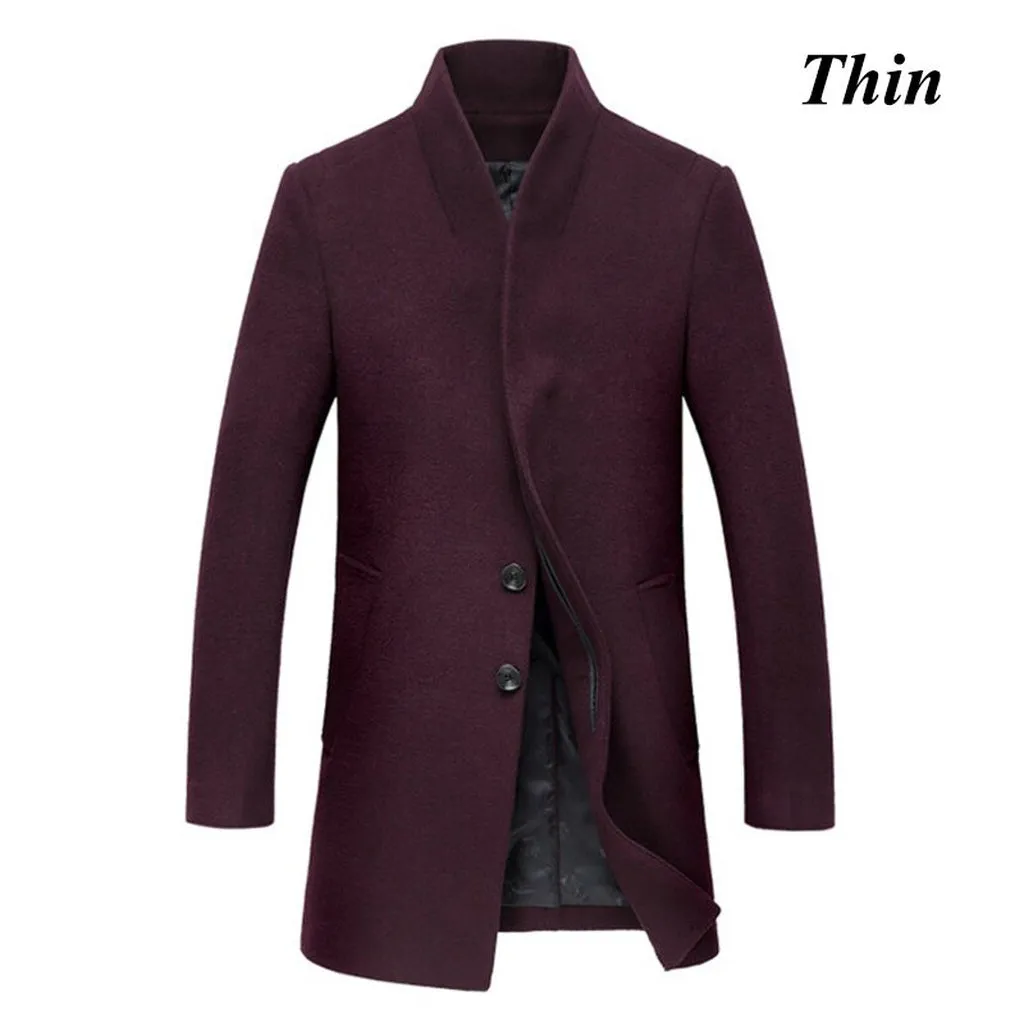 Letskeep New Winter Woolen Long Peacoat Men Slim Fit Casual Thick Overcoat Mens Warm Windbreaker Trench Coat Jackets, MA209