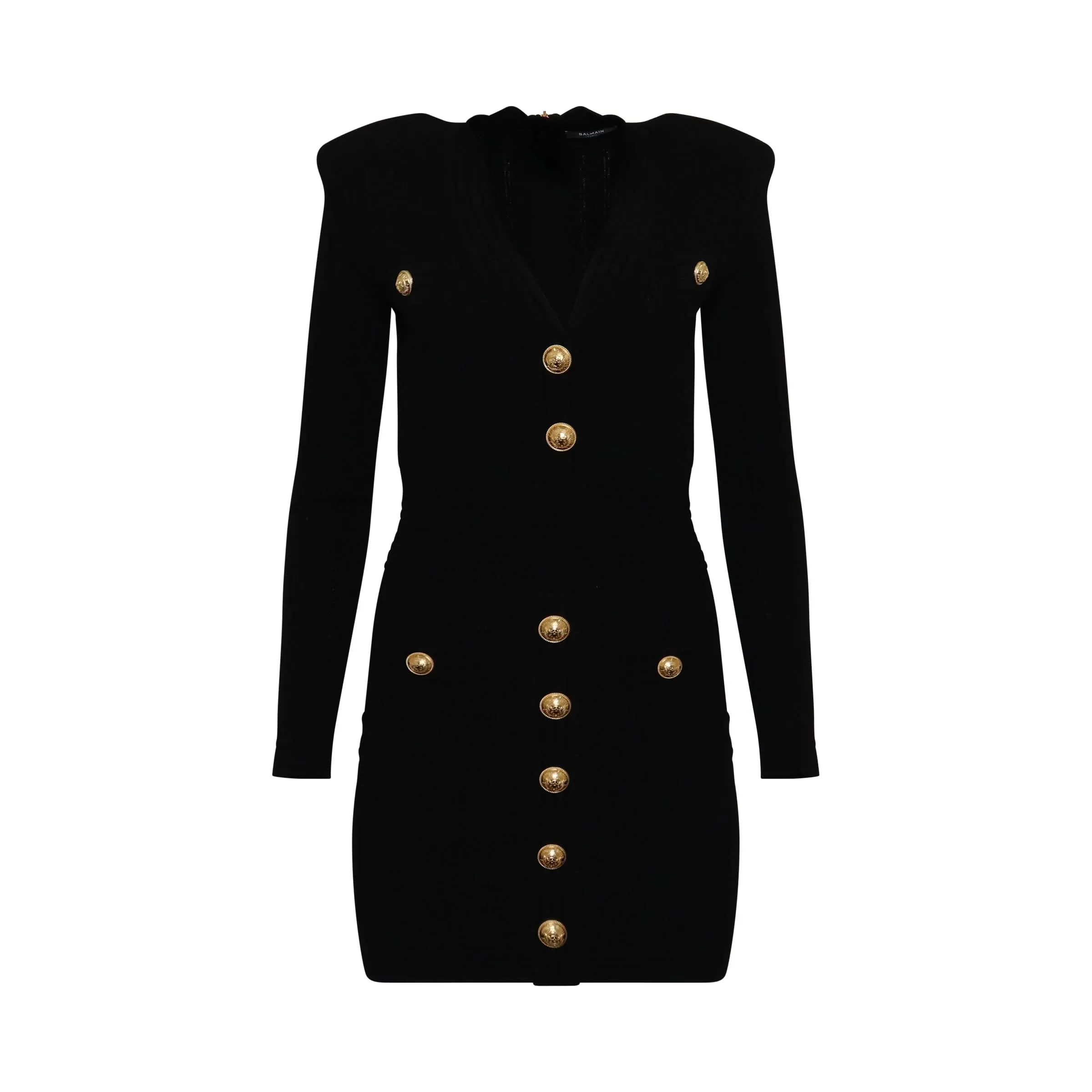 Long Sleeve Buttoned Knit Dress in Black