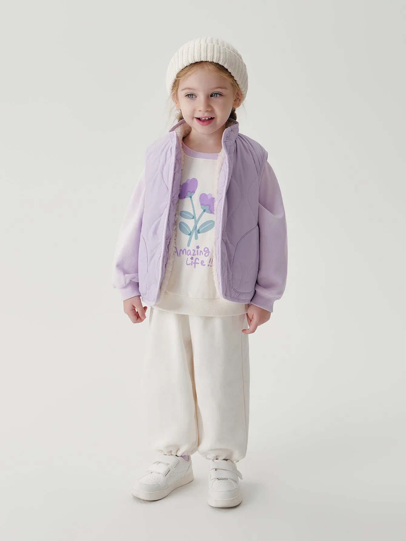 MARC & JANIE Boys Girls Reversible Quilted Faux Lamb Vest 241105