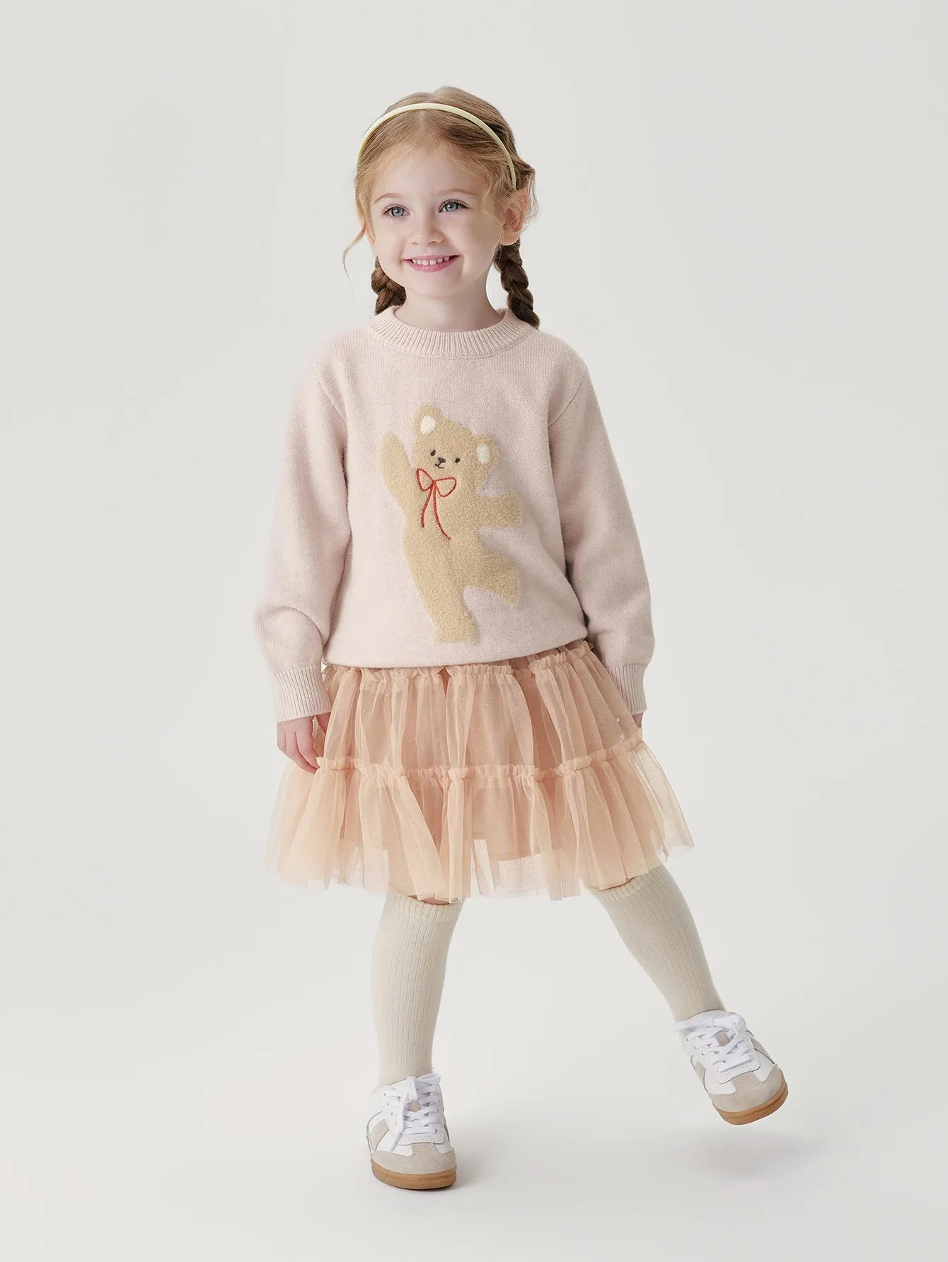MARC & JANIE Girls Animal Jacquard Faux Camel Knit Sweater 241507