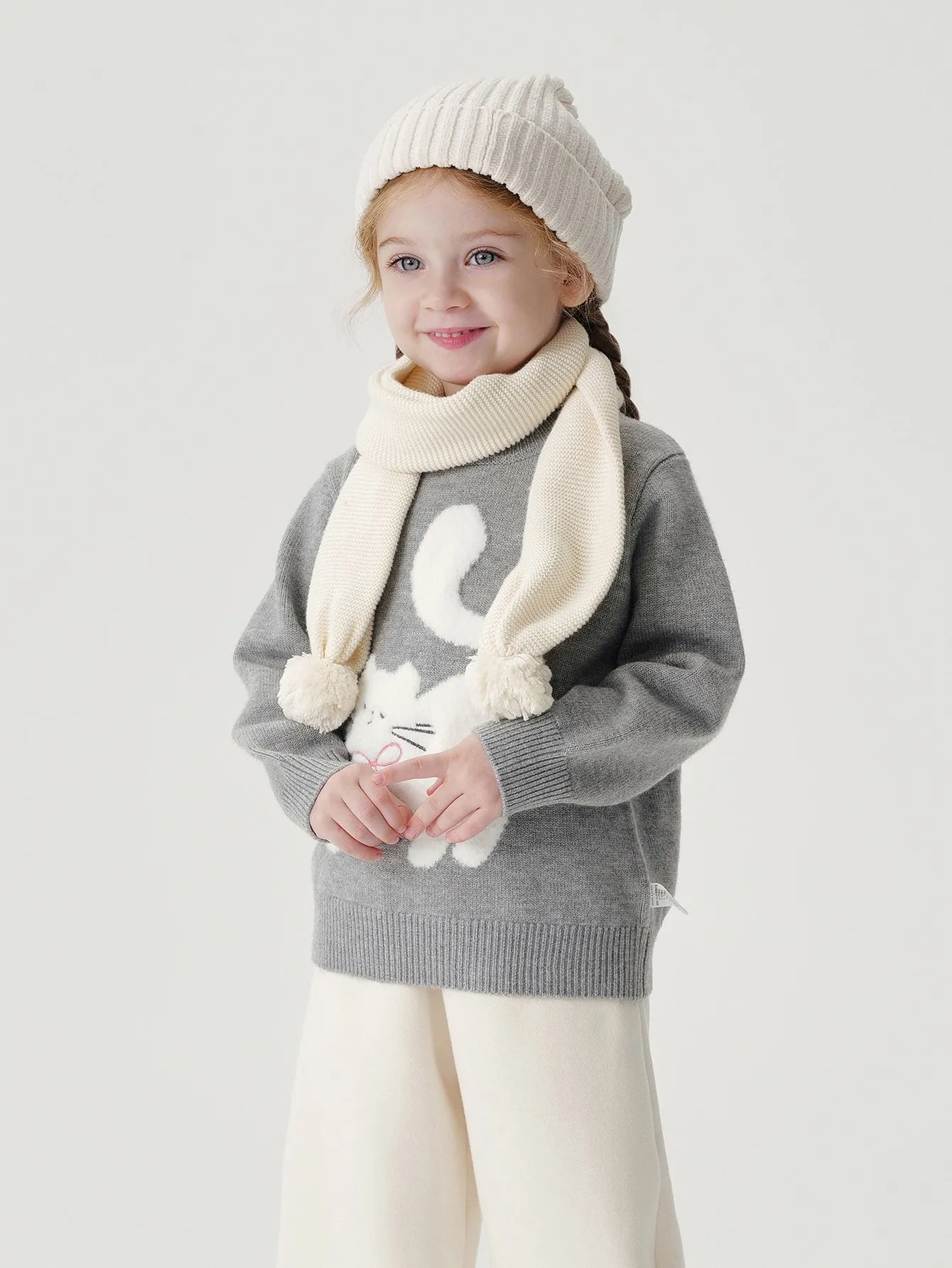 MARC & JANIE Girls Animal Jacquard Faux Camel Knit Sweater 241507