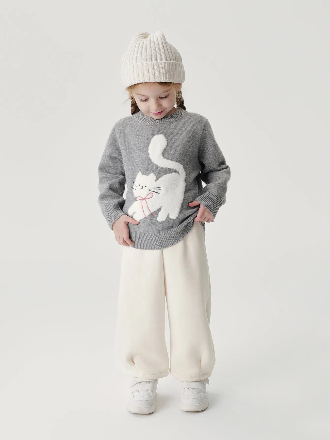 MARC & JANIE Girls Animal Jacquard Faux Camel Knit Sweater 241507