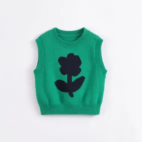 MARC & JANIE Girls Color Block Floral Crewneck Knit Vest 230123