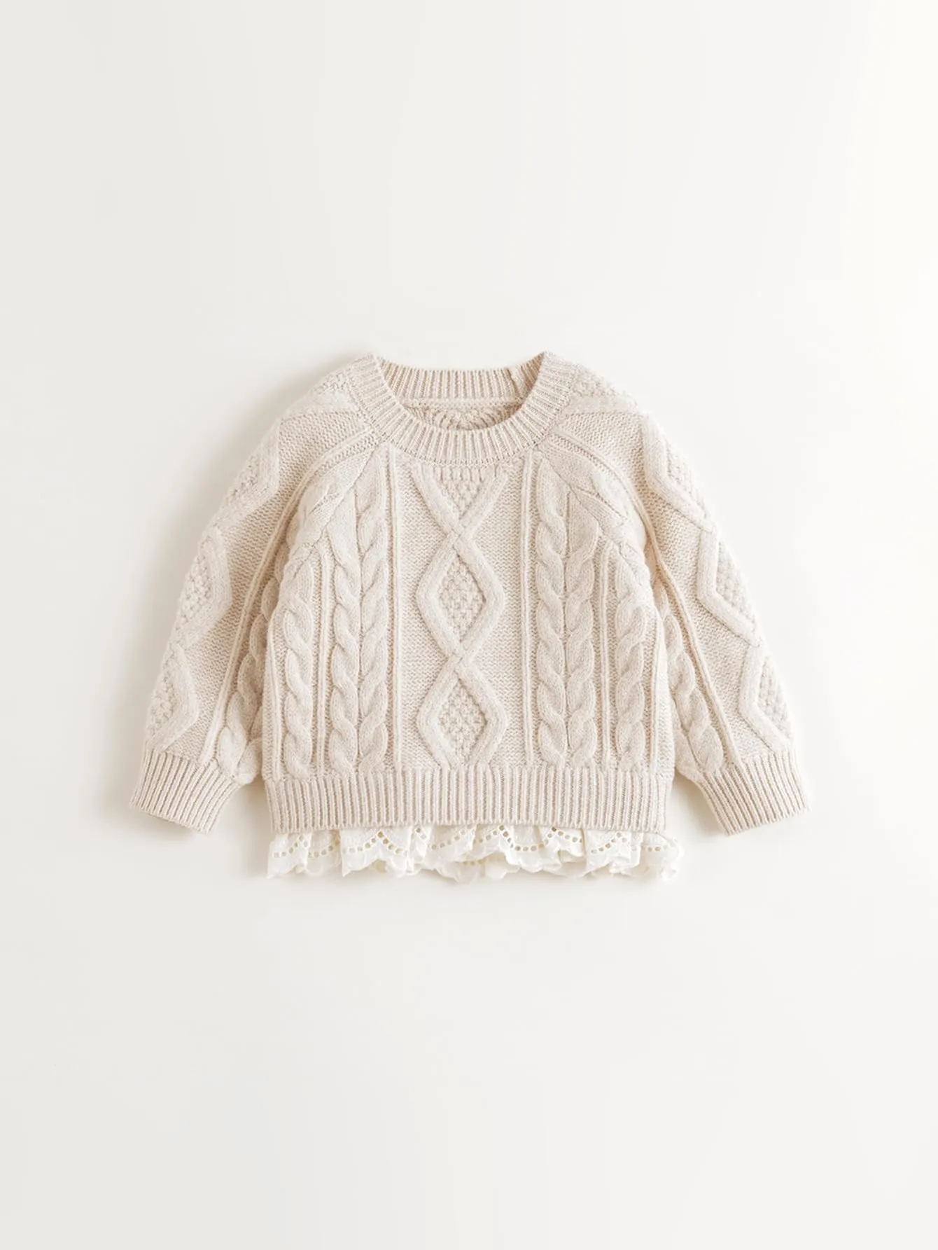 MARC & JANIE Girls Hollow Lace Patchwork Loose Knit Sweater 241052
