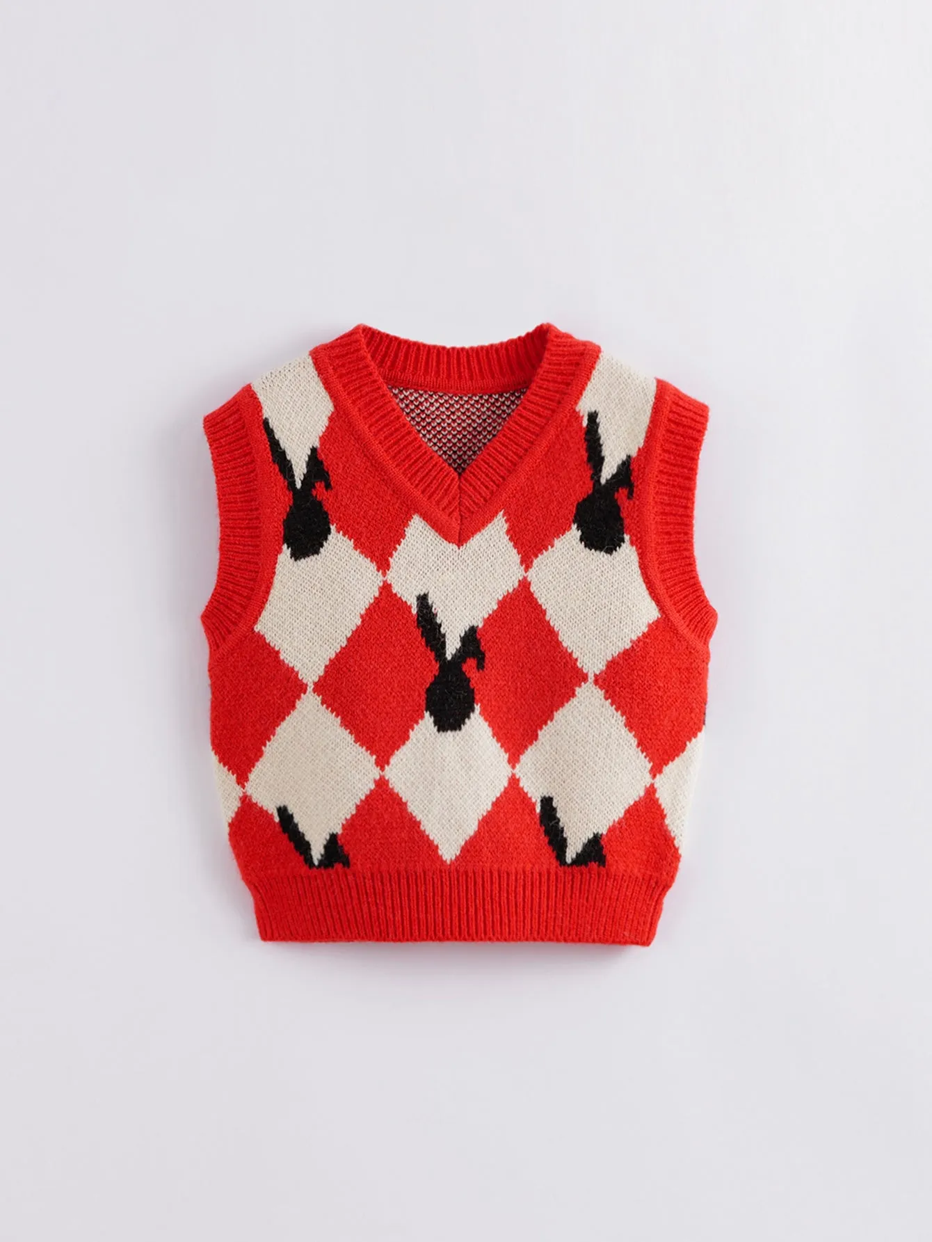 MARC & JANIE Girls Red White Rhombus Knit Vest 221391