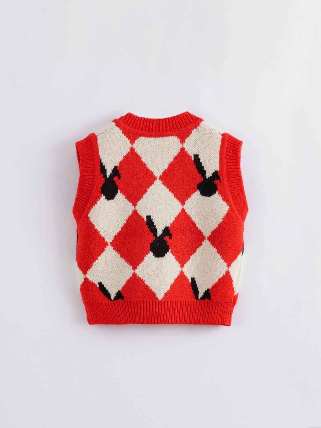 MARC & JANIE Girls Red White Rhombus Knit Vest 221391
