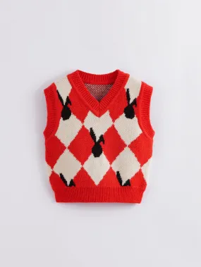 MARC & JANIE Girls Red White Rhombus Knit Vest 221391