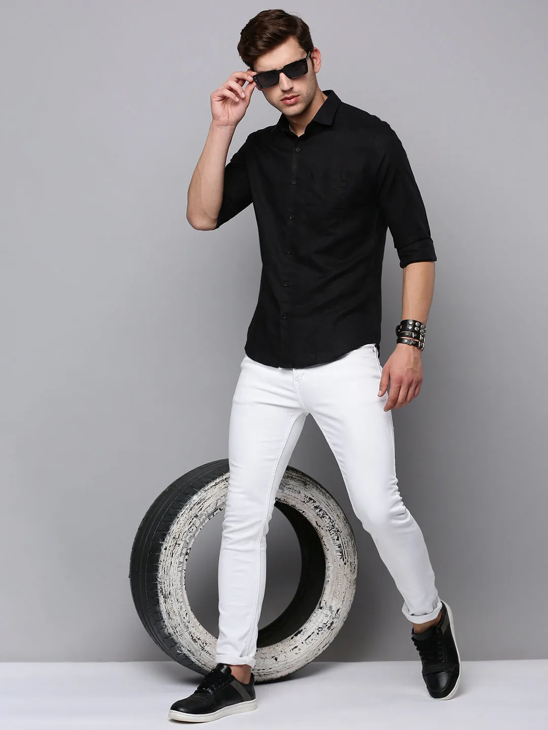 Men Black Solid Casual Shirt