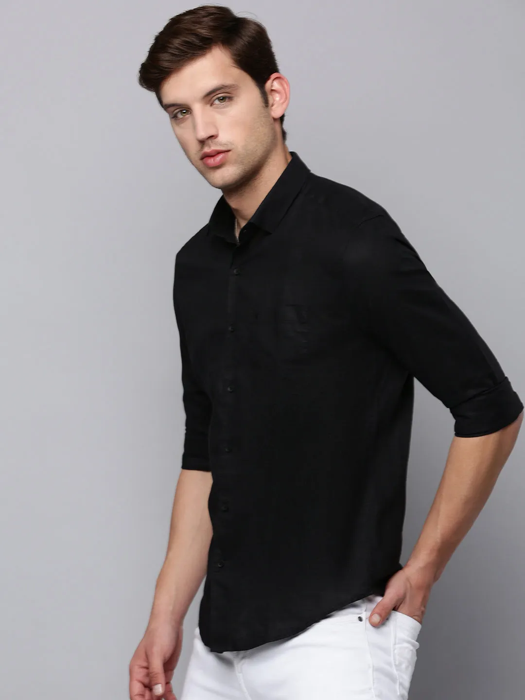 Men Black Solid Casual Shirt