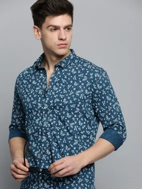 Men Blue Printed Casual Shirt