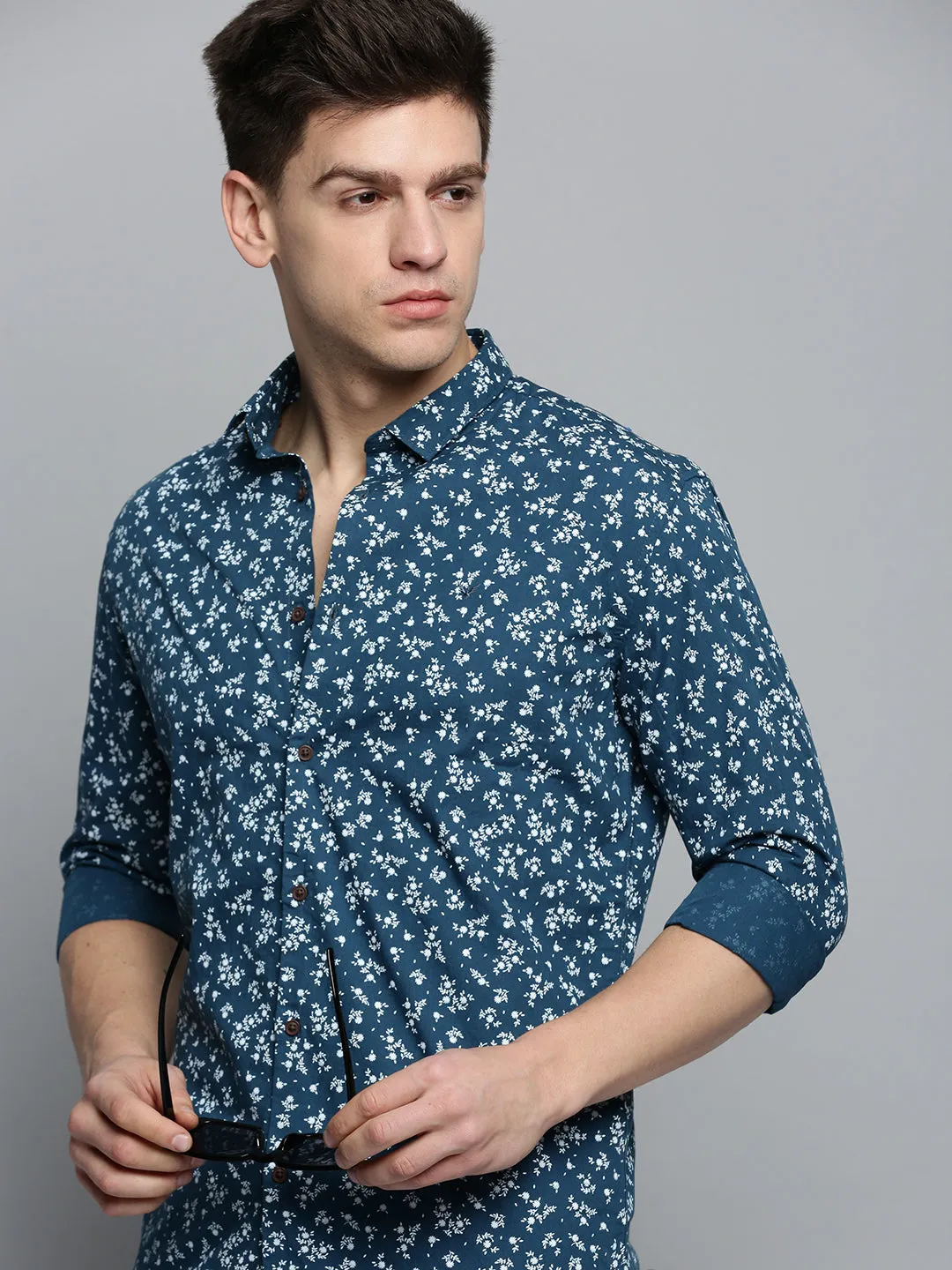 Men Blue Printed Casual Shirt
