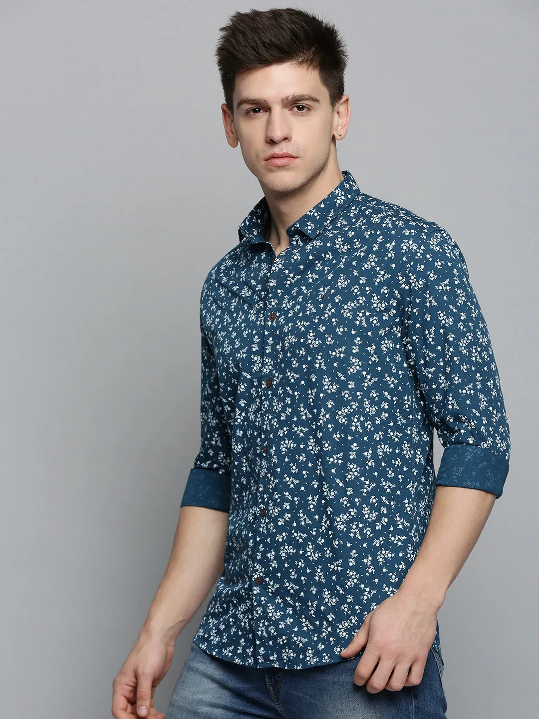 Men Blue Printed Casual Shirt
