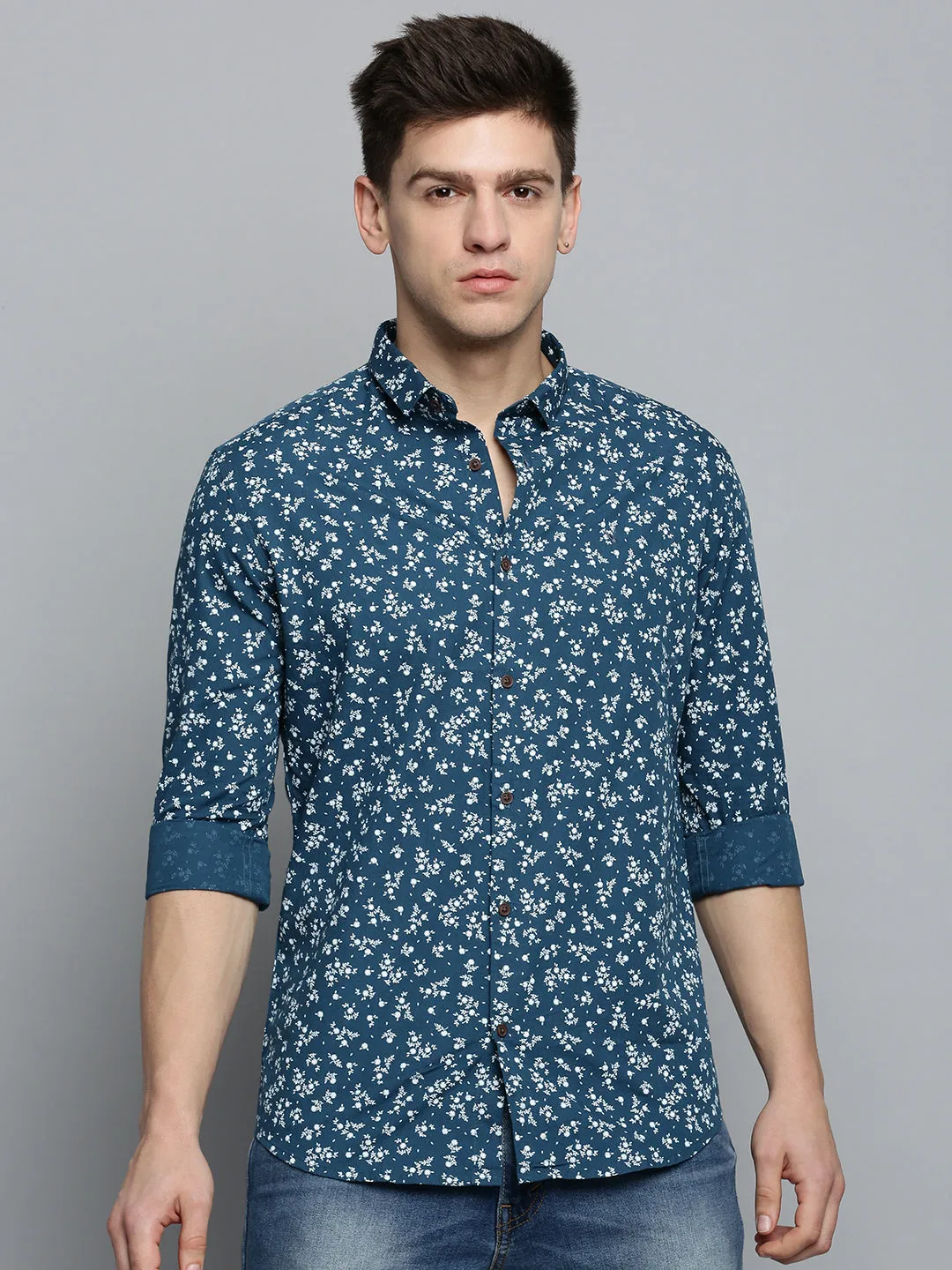 Men Blue Printed Casual Shirt