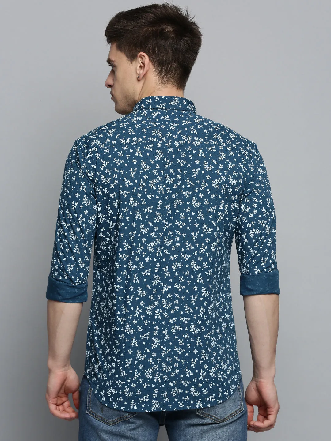 Men Blue Printed Casual Shirt