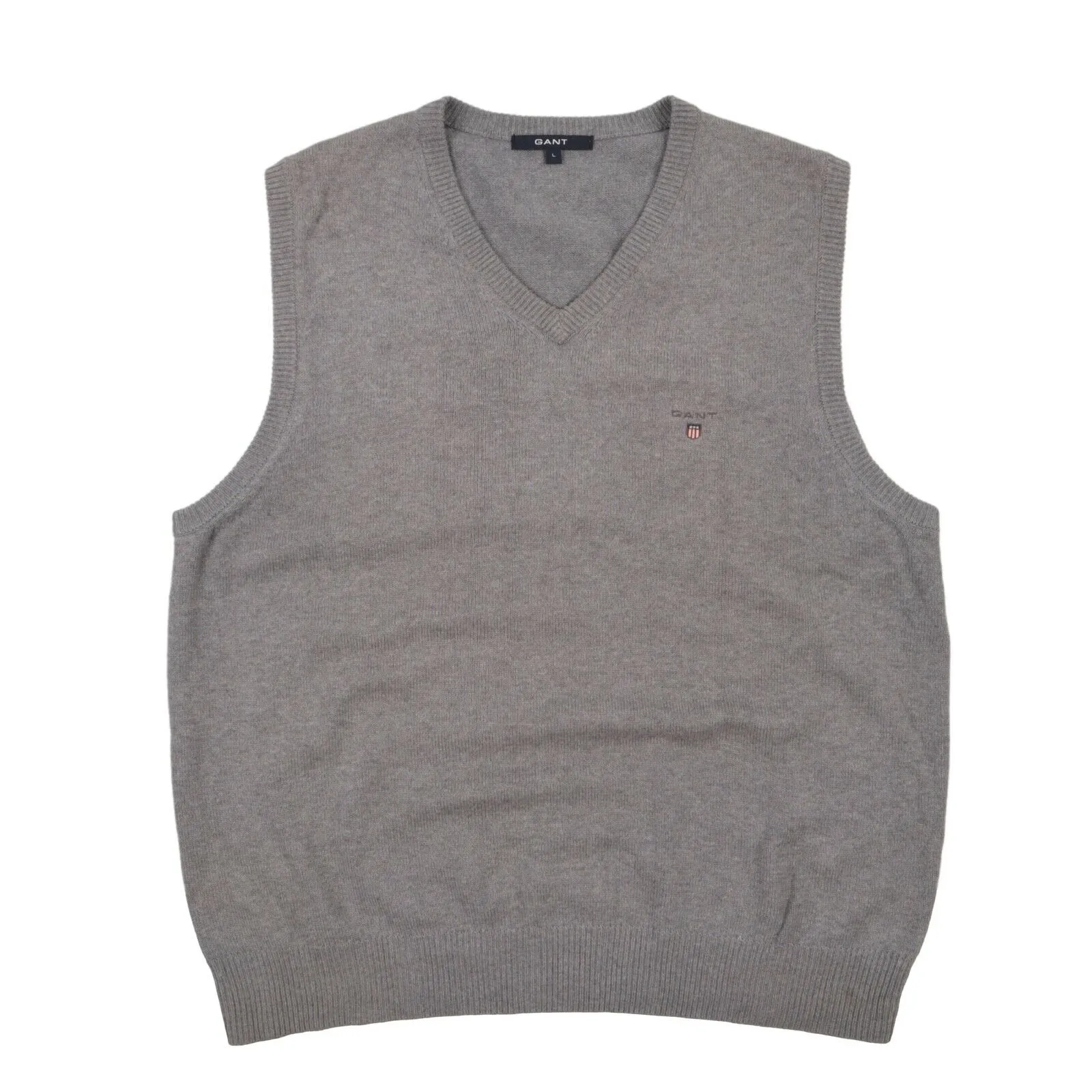 Men's GANT Grey Cotton V-Neck Jumper Vest Size L